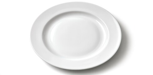 Empty white dinner plate clean and simple ceramic dish for food presentation isolated on white backg
