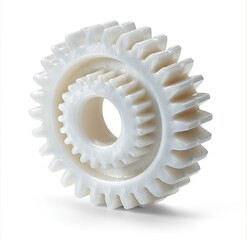 Interlocking white gears precision engineering concept isolated on white background for mechanical d