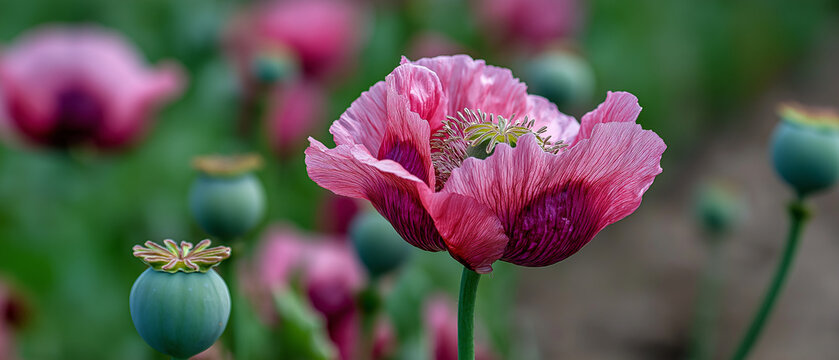 AI generator images of  flowers in the picture are poppies, possibly of the species Papaver somniferum, also known as opium poppies. Opium is a highly narcotic plant and its cultivation is prohibited 
