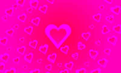Vibrant pink background adorned with numerous floating heart outlines and a prominent central heart