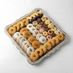 Assorted Eid Al-Fitr Cookies and Petit Four on Silver Tray - 3D Illustration