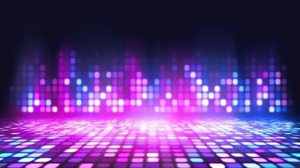 Futuristic Neon Light Grid Background with Purple and Blue Glowing Squares