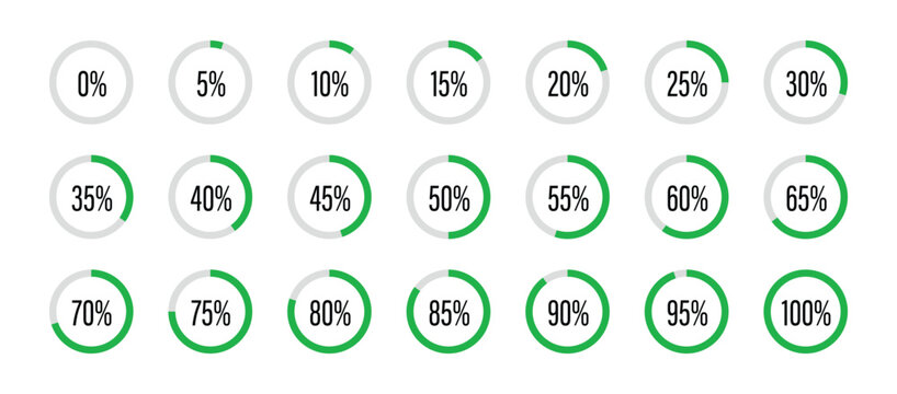 Progress circle icons with green fill percentage indicator Isolated On Transparent Background