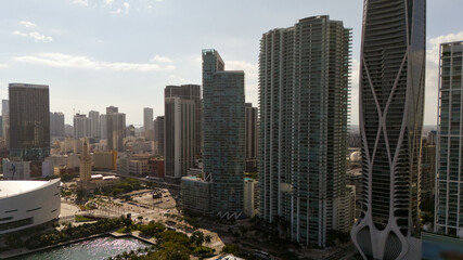 Fototapeta premium Aerial view of Miami city center with modern skyscrapers