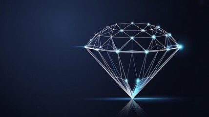 Reflective Wireframe Diamond on Dark Background - Blockchain & Digital Security Concept