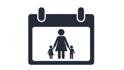 A simple black and white calendar icon depicts a mother with two children representing family time or scheduling events