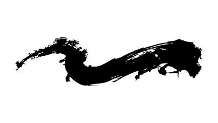 A dramatic abstract brushstroke in black ink showcasing a dynamic and expressive artistic gesture on white