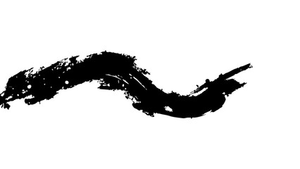 A striking black ink brushstroke resembling a dynamic and flowing dragon figure against white high quality