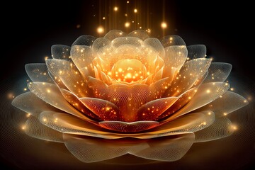 Glowing digital lotus with luminescent petals and sparkling lights