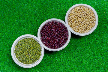 Assorted beans ingredients mung red beans and soybean for cooking