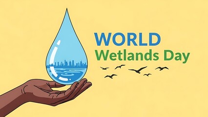 World wetlands day awareness illustration with hand holding water drop