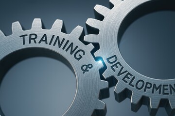 Training & Development: Interlocking gears symbolize training and development processes, showcasing how the mechanisms drive growth. 