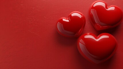Two red hearts on a red background with happy valentine s day message and ample copy space