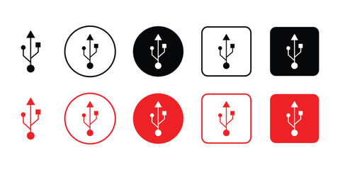Black and red U S B connection icons in various shapes Isolated On Transparent Background © Moin