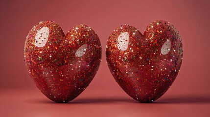 Two red hearts with happy valentine s day message on a red background featuring copy space