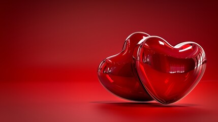 Two red hearts with happy valentine s day message on a vibrant red background with space for text