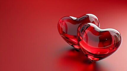 Two red hearts with happy valentine s day message on red background and ample copy space