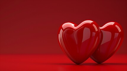 Two red hearts with happy valentine s day message on a red background with ample copy space