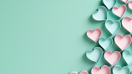 Valentine s day greeting featuring cutout paper hearts on a vibrant green background in 3d design