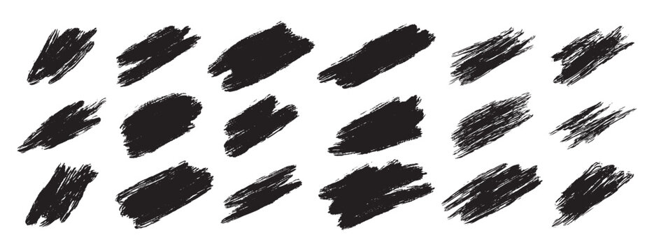 scratch, accidental touch black paint, ink brush stroke shapes, brush lines. Vector dirty grunge elements.