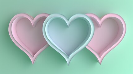 Valentine s day greeting featuring cutout paper hearts on a vibrant green background in 3d