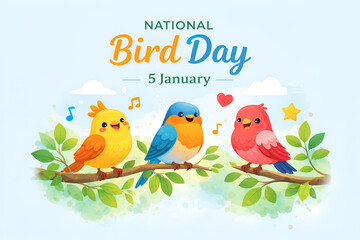 Cute Cartoon Birds Illustration for National Bird Day &ndash; 5 January