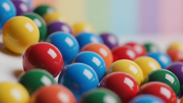 Vibrant and Colorful Gumballs Rolling Down a Gentle Slope.