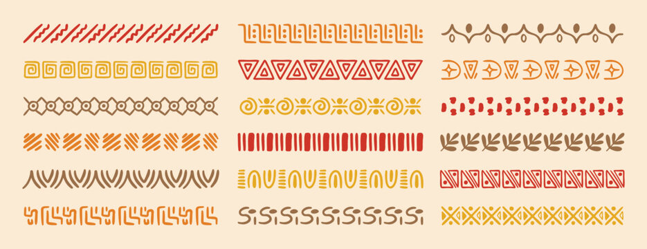 African tribal ethnic motive border doodle hand drawn style from geometrical shapes. boho scandinavian srtoke, traditional native decor.