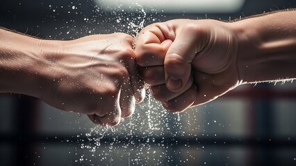 Powerful Fist Bump with Water Splash Representing Strength and Unity