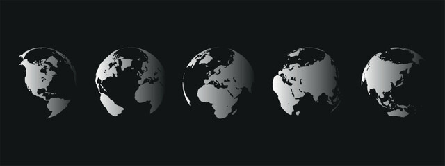 A stylized illustration of the five phases of the Earth's rotation on a black background.
