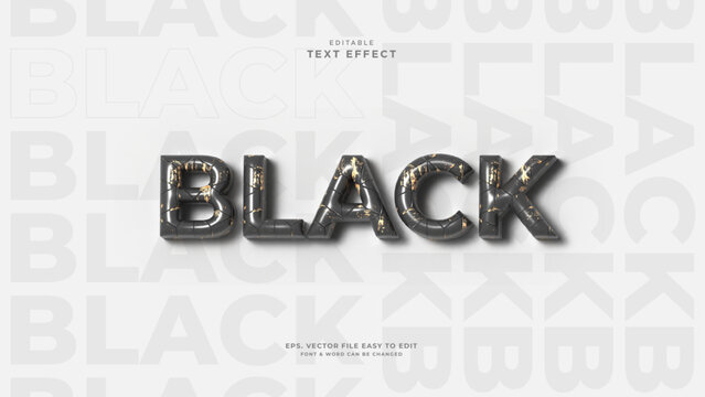 Black Marble 3D Text Effect with Gold Crack Luxury Typography