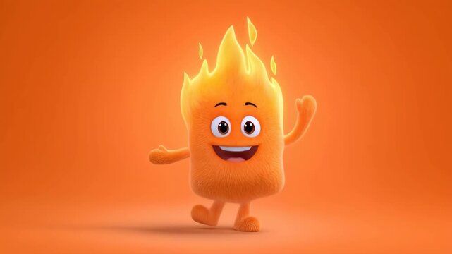 Cute Cartoon Fire Flame Character, A cute cartoon fire flame character with a smiling face and bright orange and yellow colors, radiating warmth and cheer