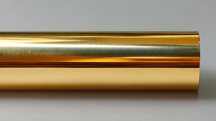 Polished Gold Metal Cylinder on Gray Background shiny