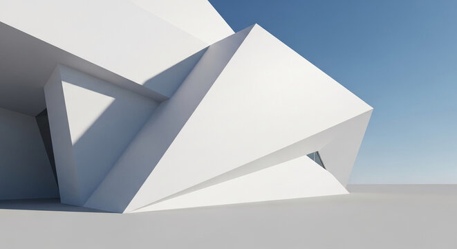 Abstract image of white geometric architecture against blue sky showcasing clean lines and sharp angles representing modern design and minimalist aesthetics ideal for architectural or design concepts