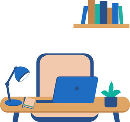 Modern home office vector illustration. Flat vector illustration of a modern home office setup with desk, laptop and plant
