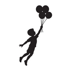 boy flying by balloons
