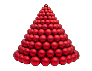 christmas tree symbol made from red christmas balls isolated on white background