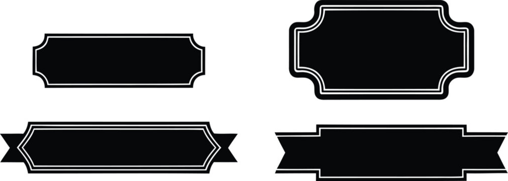 Black Vintage Banner Label Frames Set with Ribbon Ends Silhouette