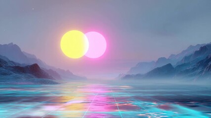 Futuristic digital landscape, A vibrant futuristic digital landscape featuring neon lights, abstract structures, and a starry sky - Powered by Adobe