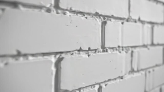 Closeup of a white brick wall texture with mortar lines.