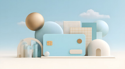 Abstract geometric shapes in soft color palette digital art minimalist style modern design