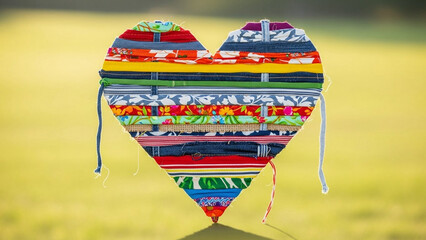 Heart shape woven from colorful fabric strips, unity symbolism.
