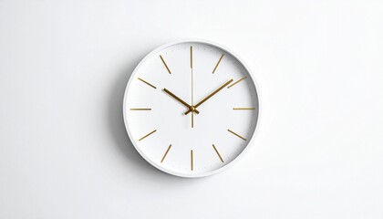 &ldquo;Minimalist wall clock with white face and gold hands showing 10:10:30 on neutral background&rdquo;