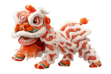 Traditional Chinese Lion Dance Costume isolated on a transparent background
