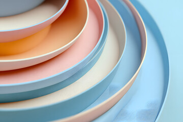 Colorful layered plates display kitchen photography minimalist top view culinary art