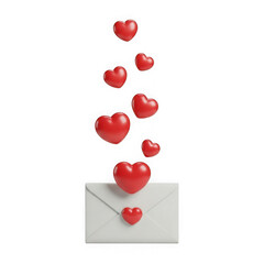 Fototapeta premium Envelope with floating hearts, 3D love letter concept for valentines day isolated