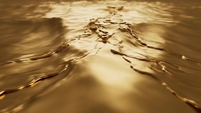 Golden Liquid Surface Abstract Background Flowing Waves and Ripples.