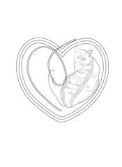 Animal Design heart with cats in lines. Hand drawn vector illustration. 