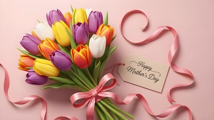 Happy mother's day greeting card with heart and flowers