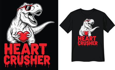 T-Rex Dinosaur Wearing Sunglasses Holding a Heart Heart Crusher Valentine's Day Illustration